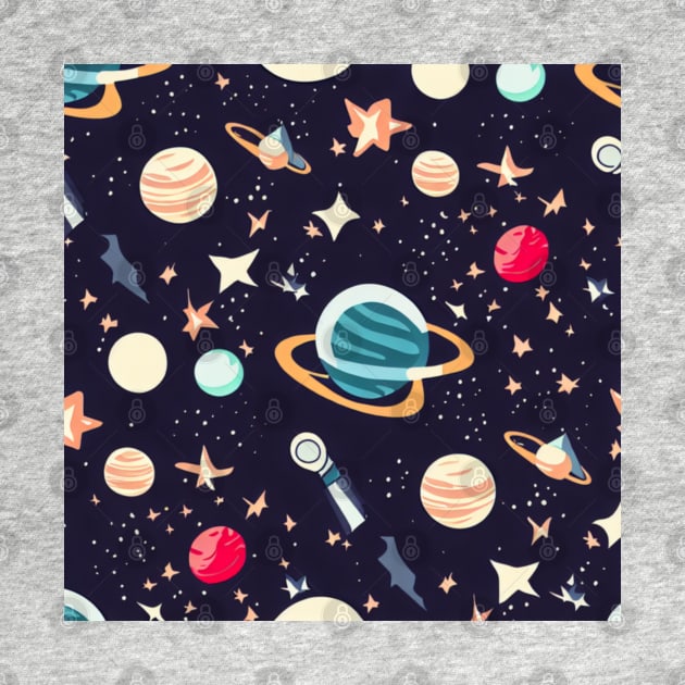 A space-themed pattern featuring stars, planets, and other cosmic elements. by maricetak